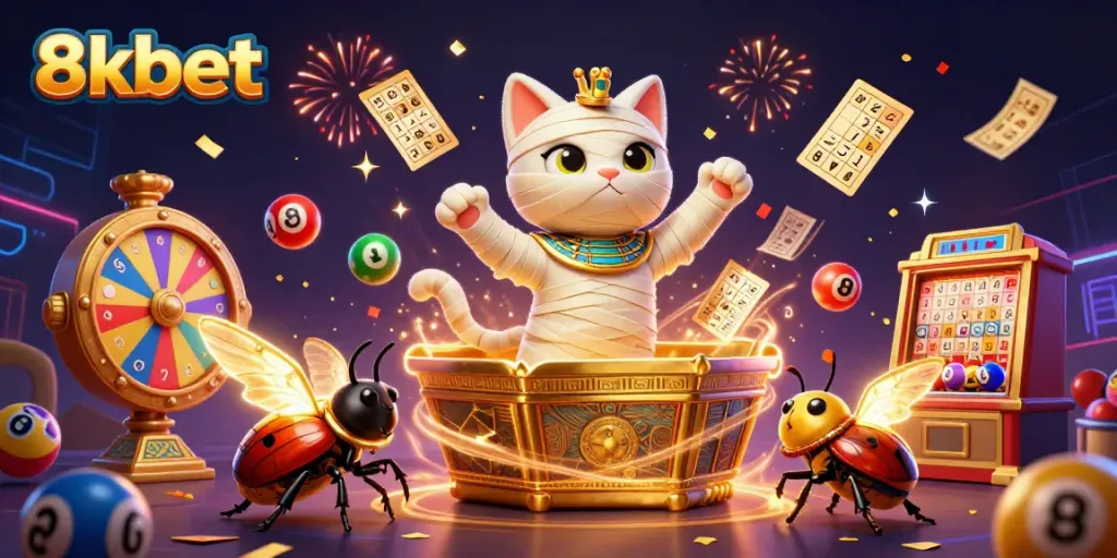 Experience the thrill of 8xbet with dynamic lottery elements and vibrant casino characters.