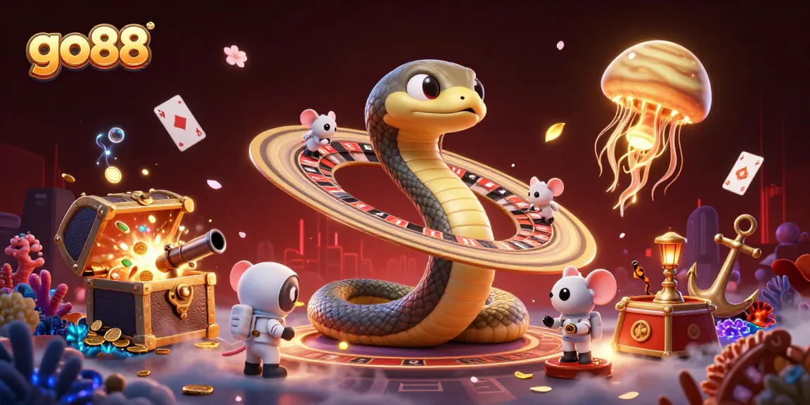 Engage with go88's unique cosmic casino experience featuring playful characters betting in space.