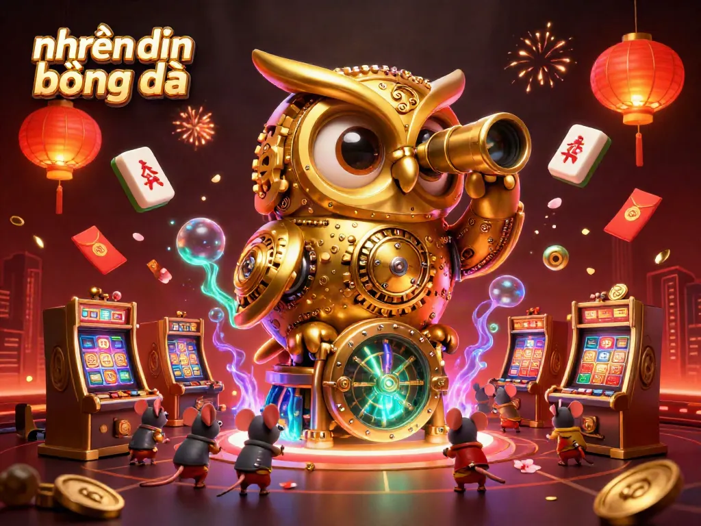 Engage in nhận định bóng đá with a golden owl scanning a vibrant casino scene filled with magical elements.