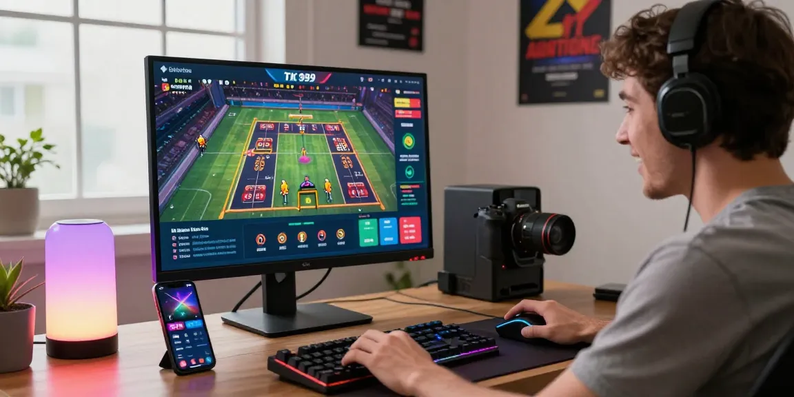 Player immersed in the TK 999 gaming experience with live sports and casino features on display.