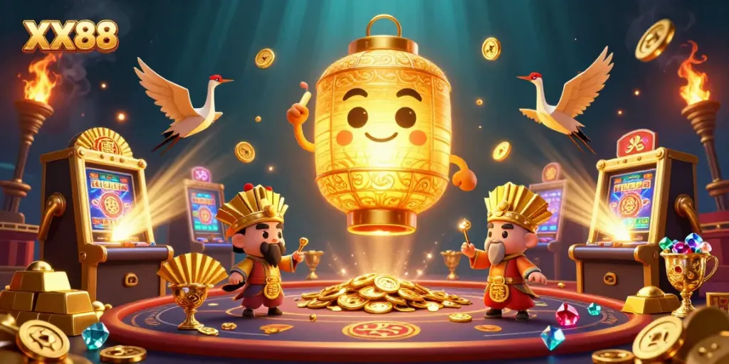 Engage with the thrilling action at XX88 casino featuring vibrant golden elements and dynamic gaming symbols.