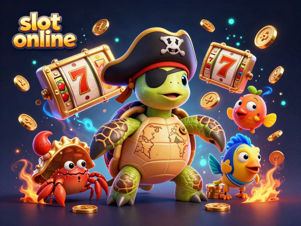 Engage with slot online excitement featuring vibrant characters and dynamic gambling elements in a vivid 3D scene.