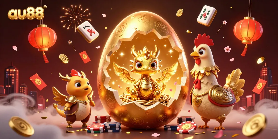 Experience the thrilling aura of au88 with a golden dragon and poker chips in a dynamic casino scene.