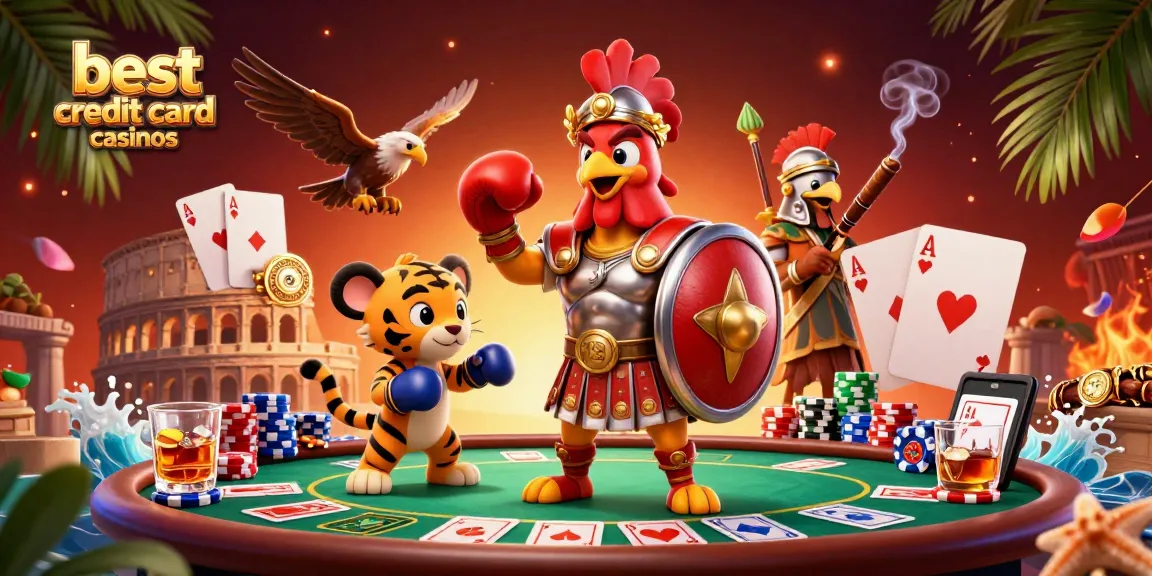 Engage with the best credit card casinos through a lively 3D illustration of a rooster and cub in combat.