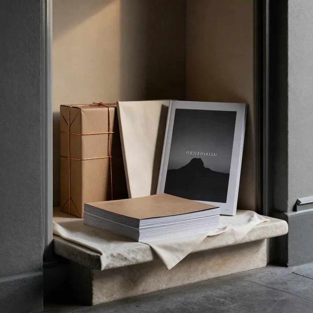 Launch day kit on a stone shelf by the door, ready for a site launch.