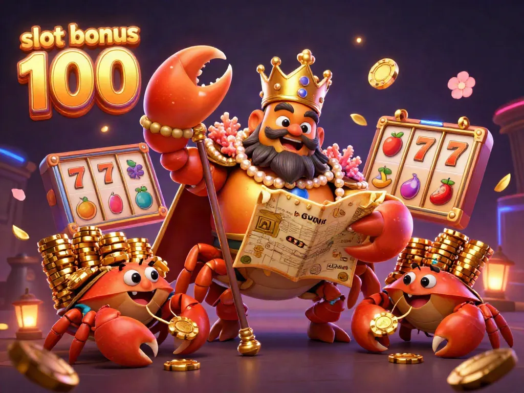 Experience the thrilling action of slot bonus 100 with a vibrant scene featuring a golden crab emperor and dynamic game elements.