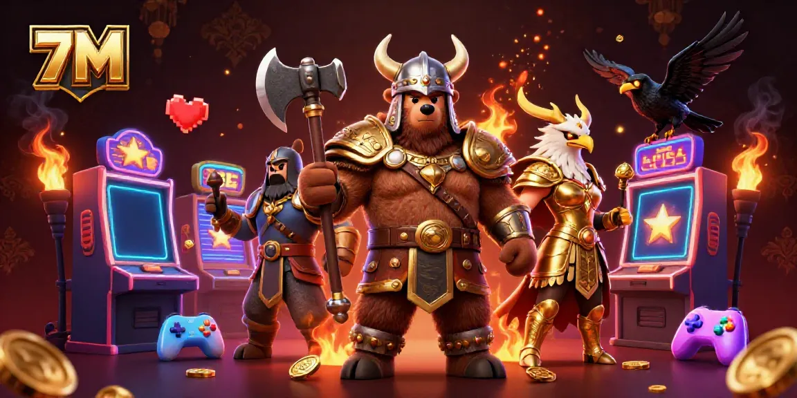 Betting on 7M: Rich 3D illustration showcasing Viking and Valkyrie characters in a casino setting.