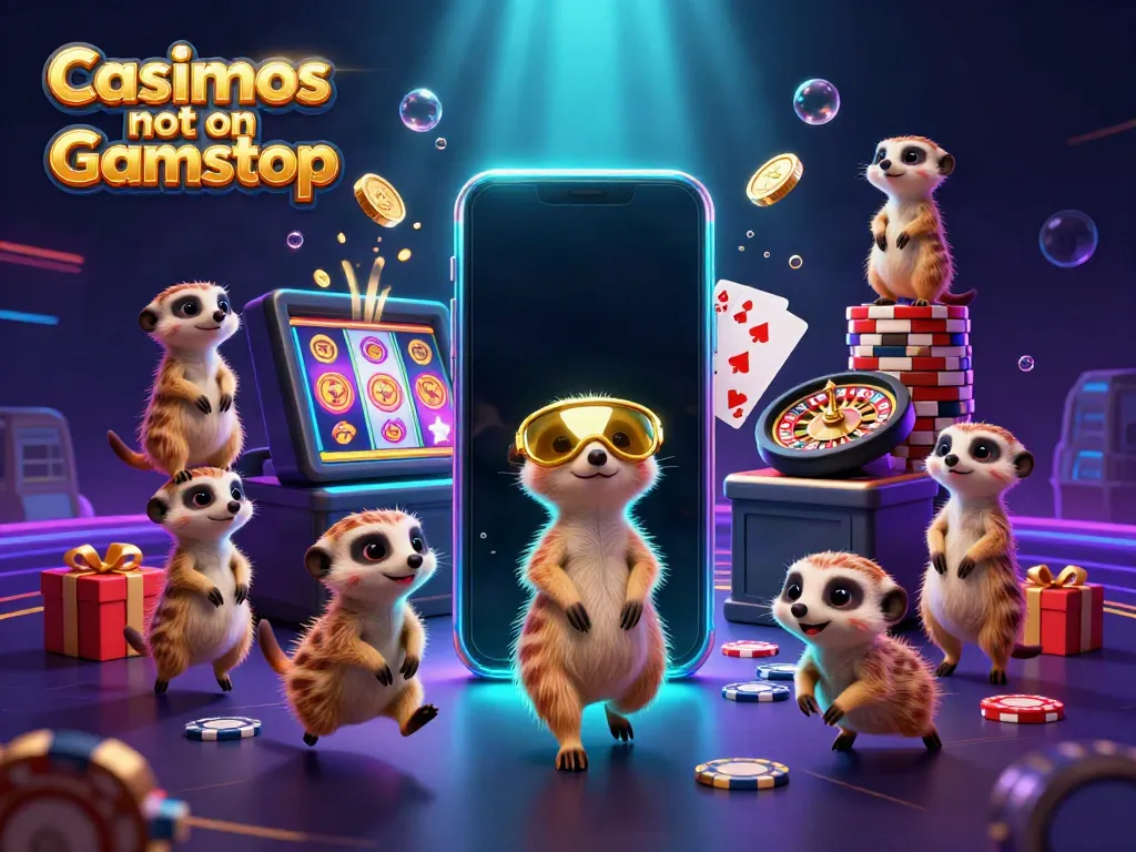 Engaging cartoon illustration of meerkats running a casino operation highlighting Casinos not on Gamstop.