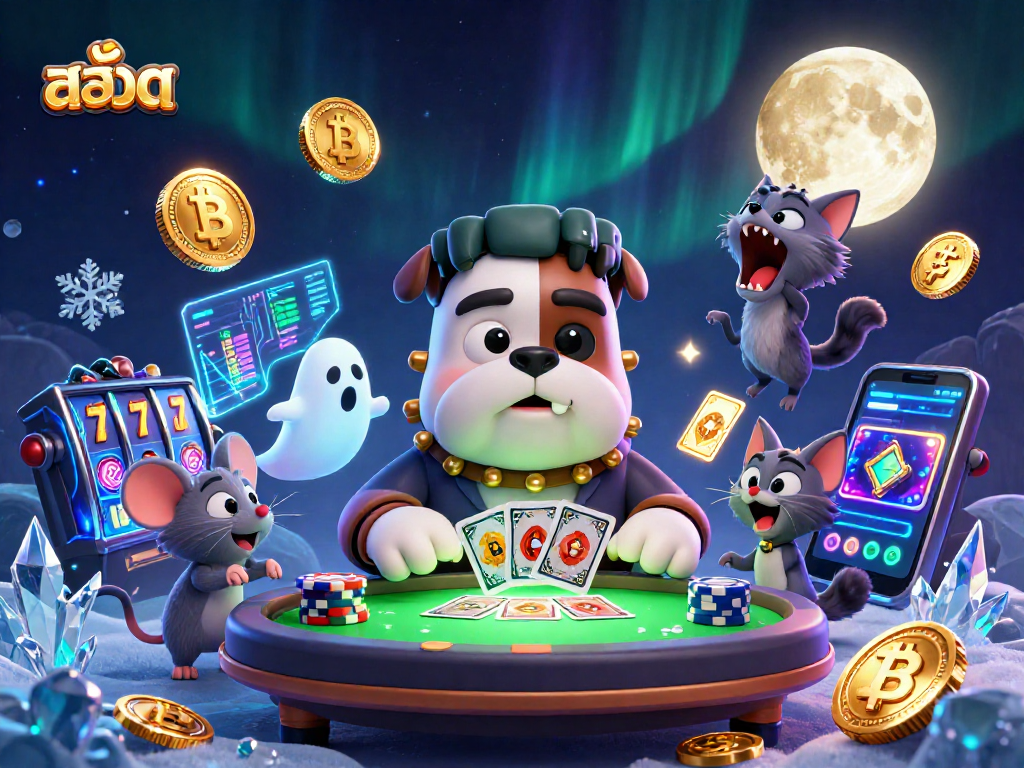 Interact with สล็อต themed 3D illustration featuring a vibrant casino scene with unique characters and elements.
