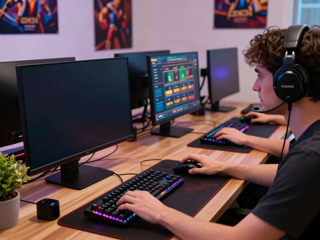 Player engaging with online games on GEM88 platform, showcasing a modern gaming setup.
