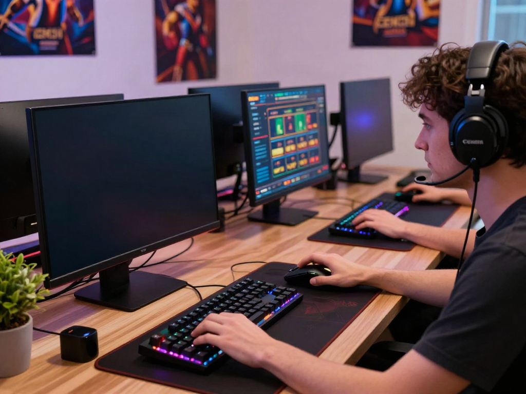 Player engaging with online games on GEM88 platform, showcasing a modern gaming setup.