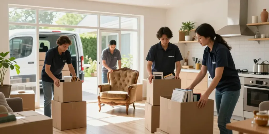 House Clearance Edinburgh with professional team sorting items in a bright home setting, reflecting care and empathy.