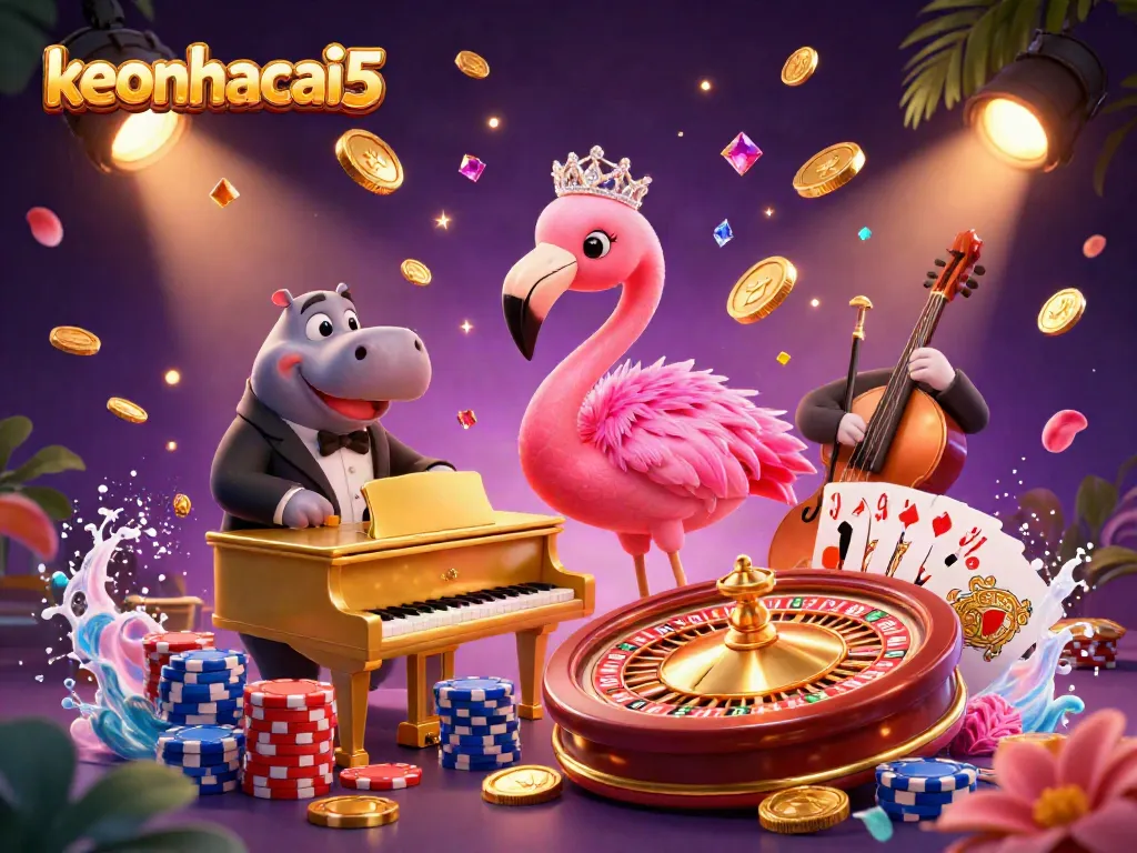 Experience keonhacai5 with colorful casino action, featuring dynamic characters and vibrant gambling elements.