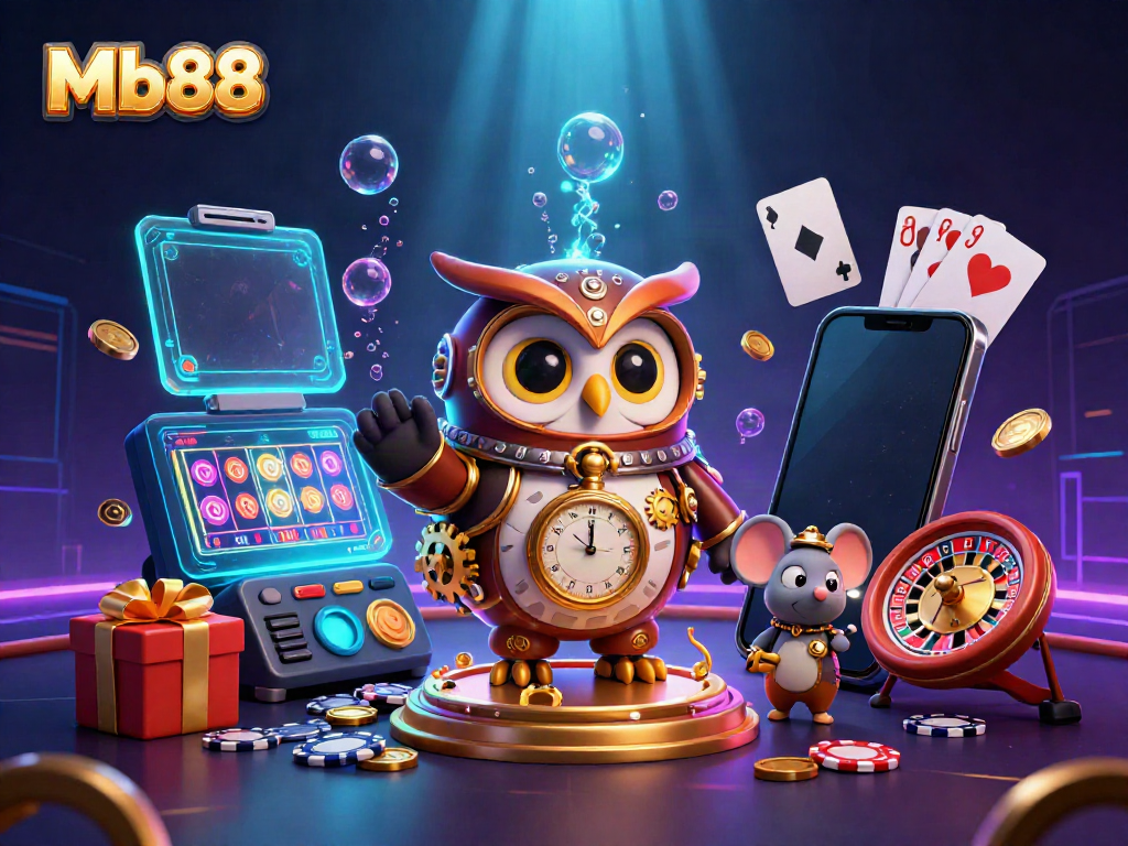 Participate in thrilling jackpot games at Mb88 with golden coins and lively casino elements.
