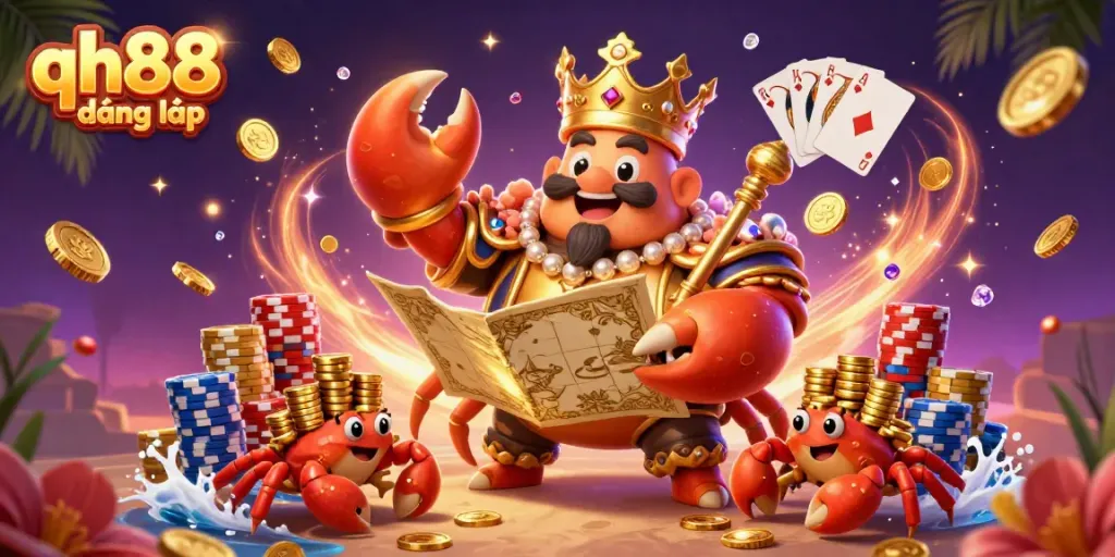Engage in qh88 đăng nhập with dynamic 3D characters amidst a rich array of casino elements and vibrant effects.
