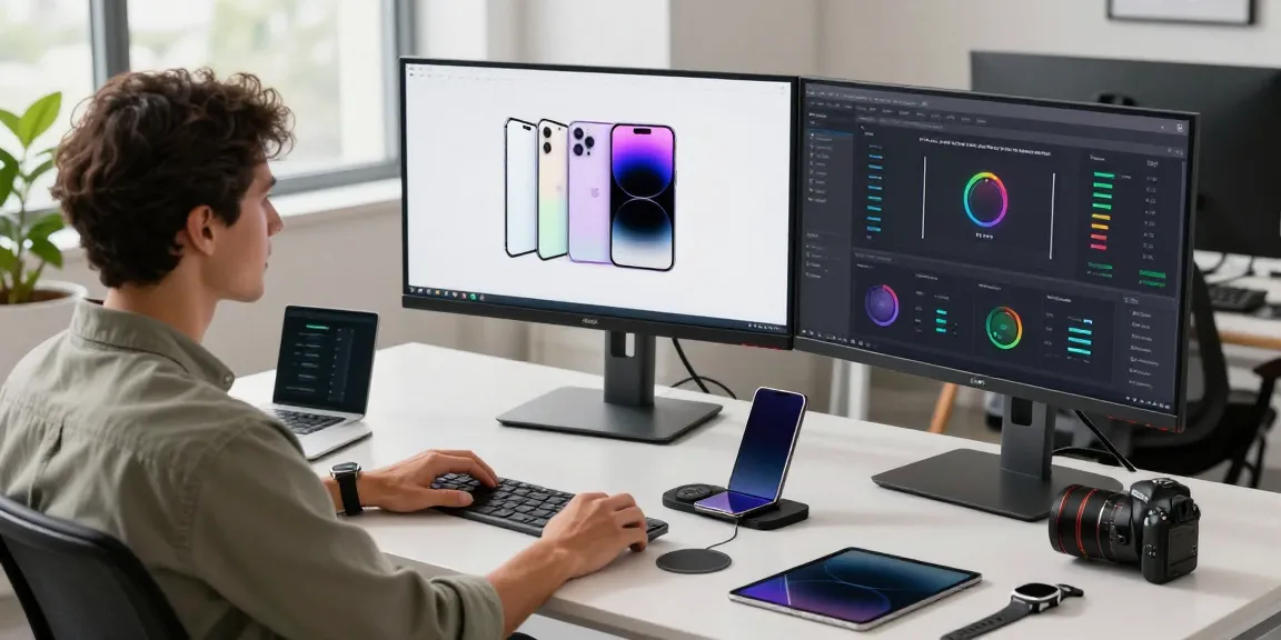 Developer showcasing a tri-fold phone UI at a modern workspace with interactive technology and innovative gadgets.