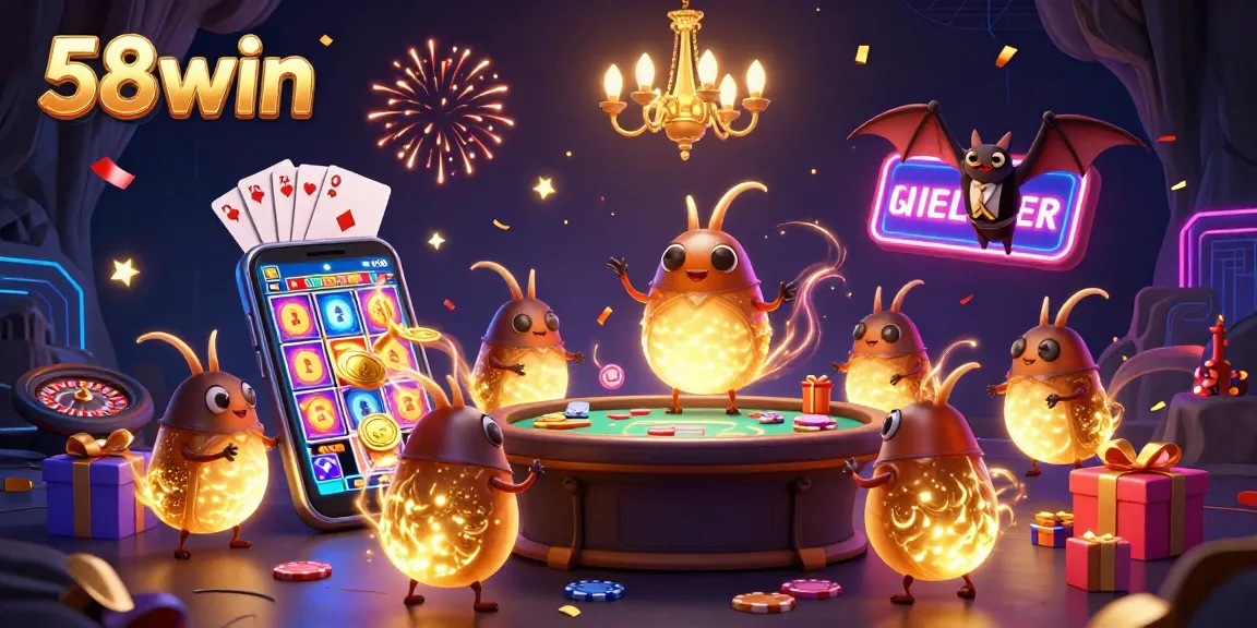 Experience thrilling gameplay at 58win with vibrant glowworms lighting up a dynamic casino scene.