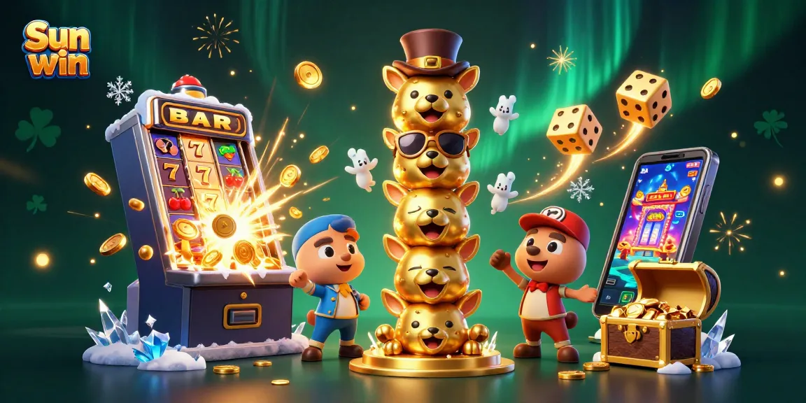 Experience the thrilling Sun win casino adventure with golden characters and bursting slot machines.