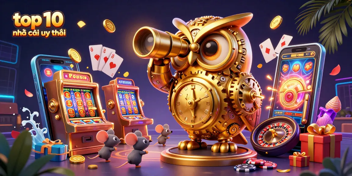 Experience thrilling gameplay at top 10 nhà cái uy tín with vibrant 3D graphics featuring a golden owl and casino elements.