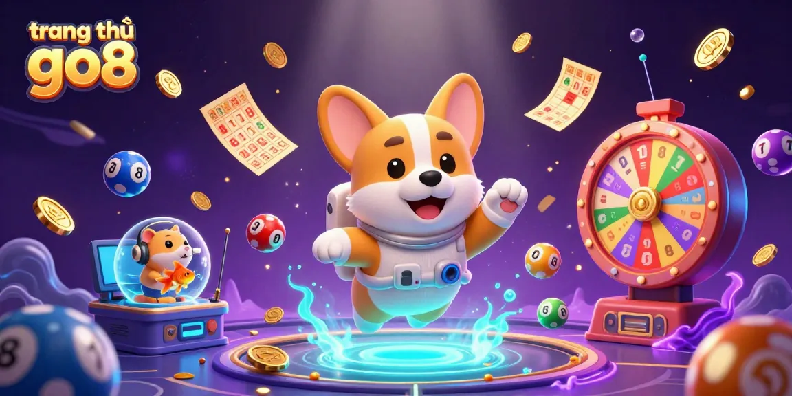 Experience excitement at trang chủ go8 with a playful scene of a corgi astronaut and friends in a floating casino environment.
