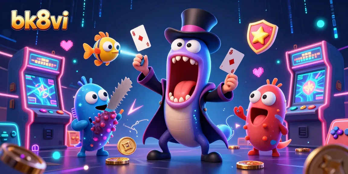 Engage in thrilling gameplay with bk8vi's vibrant 3D casino scene featuring animated characters and dynamic game elements.