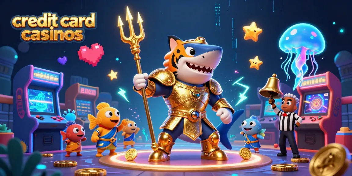 Experience thrilling action at credit card casinos with dynamic 3D characters in a vibrant gaming scene.