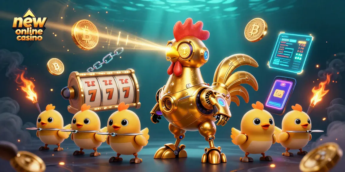 Engage with a vibrant scene showcasing a new online casino filled with slot reels and cryptocurrency elements.