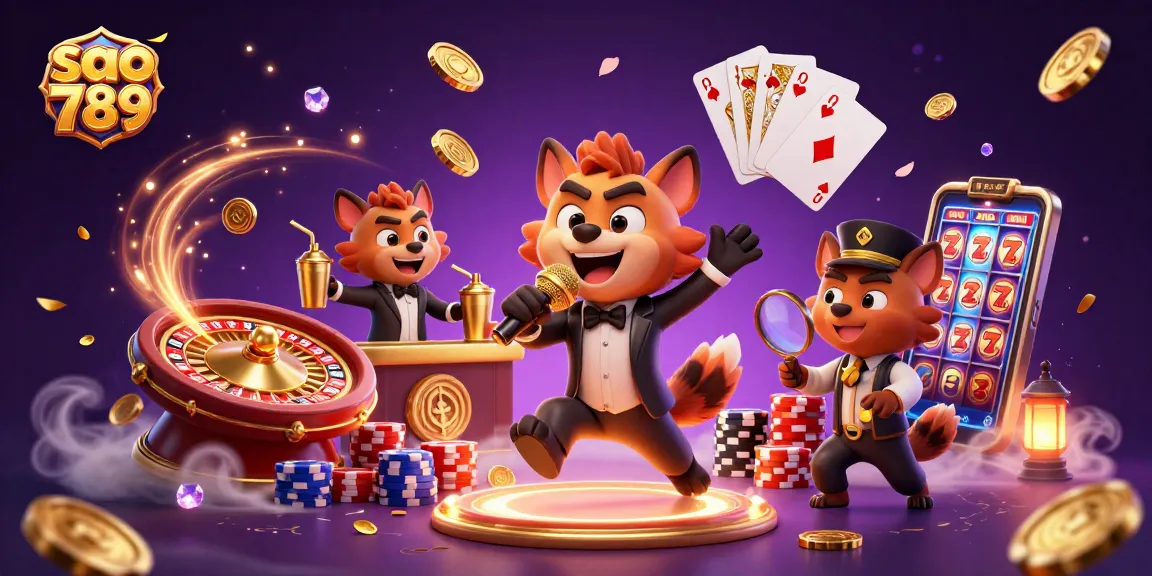Sao 789 players enjoy vibrant games and live entertainment in a lively casino illustration.
