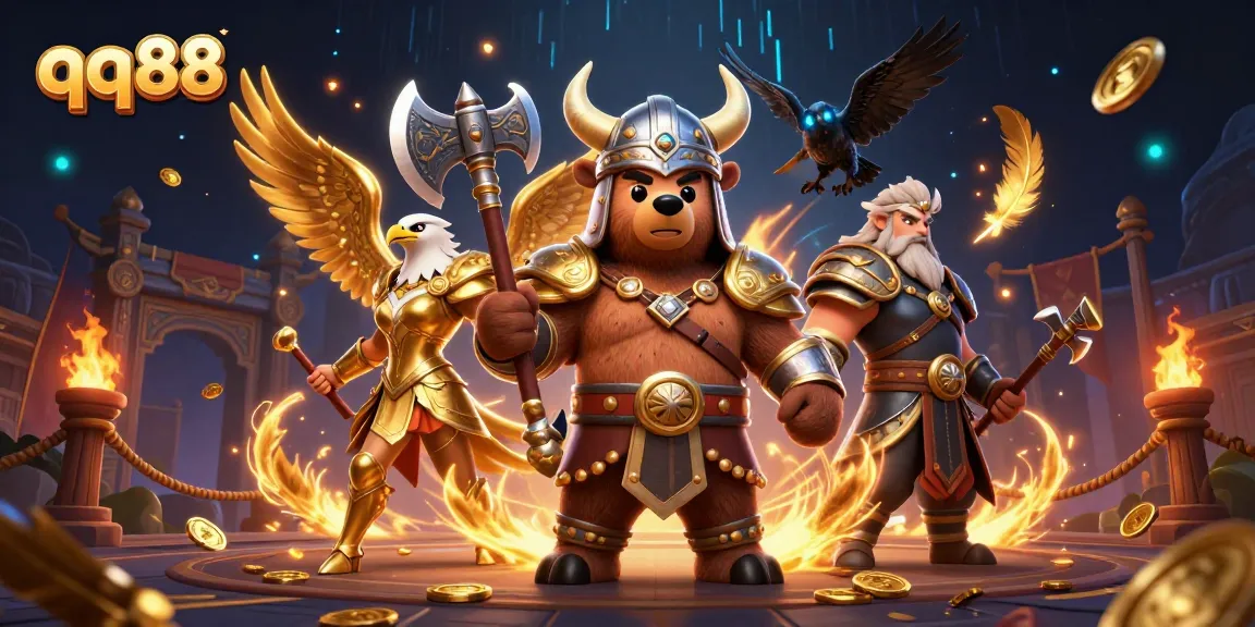 Engage with exciting qq88 online betting action in a vibrant 3D casino-themed illustration.
