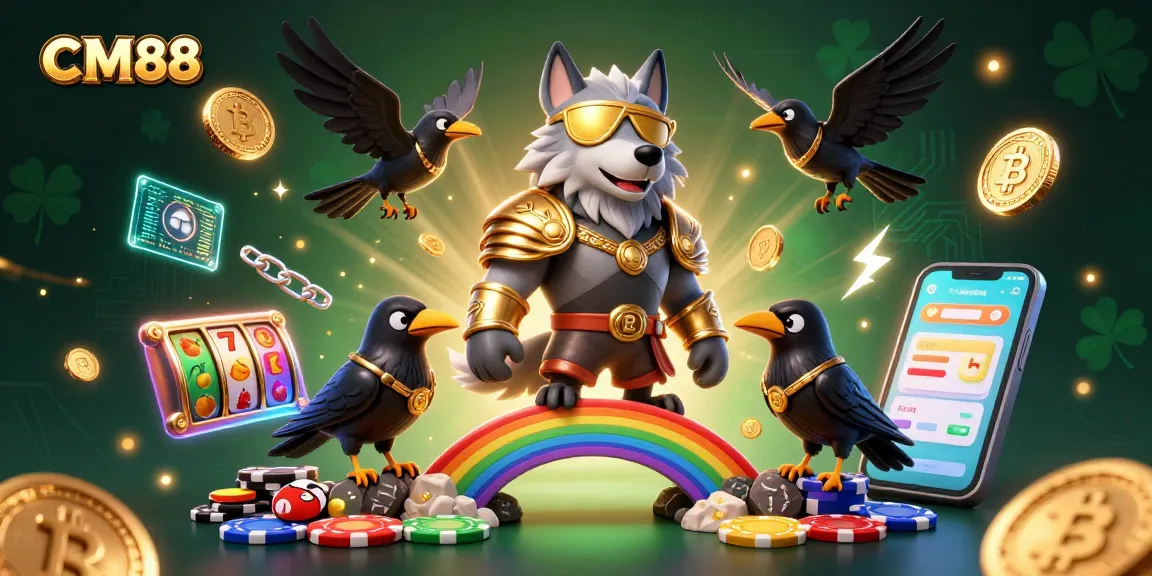 Bet on CM88 for thrilling slots with Odin's wolf guarding a glowing casino