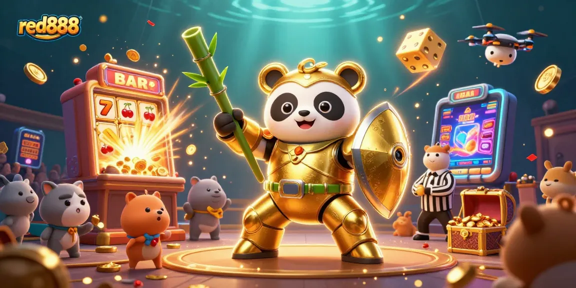 Engage in thrilling gameplay with red888 at the dynamic 3D panda mech-suit jackpot scene.