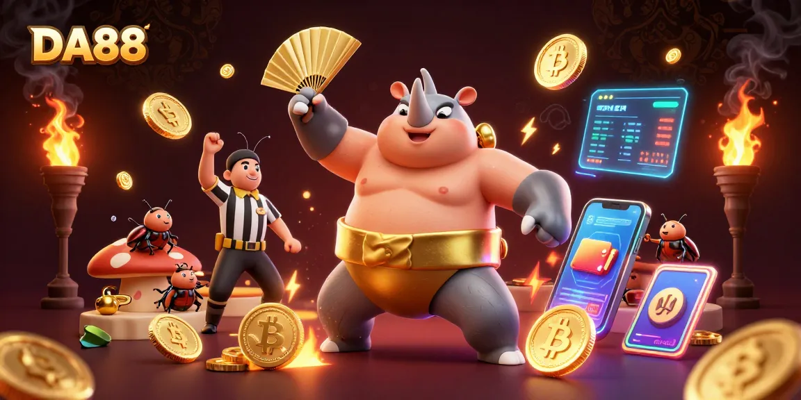 Experience the thrill of winning with DA88 in this dynamic 3D casino animation scene.