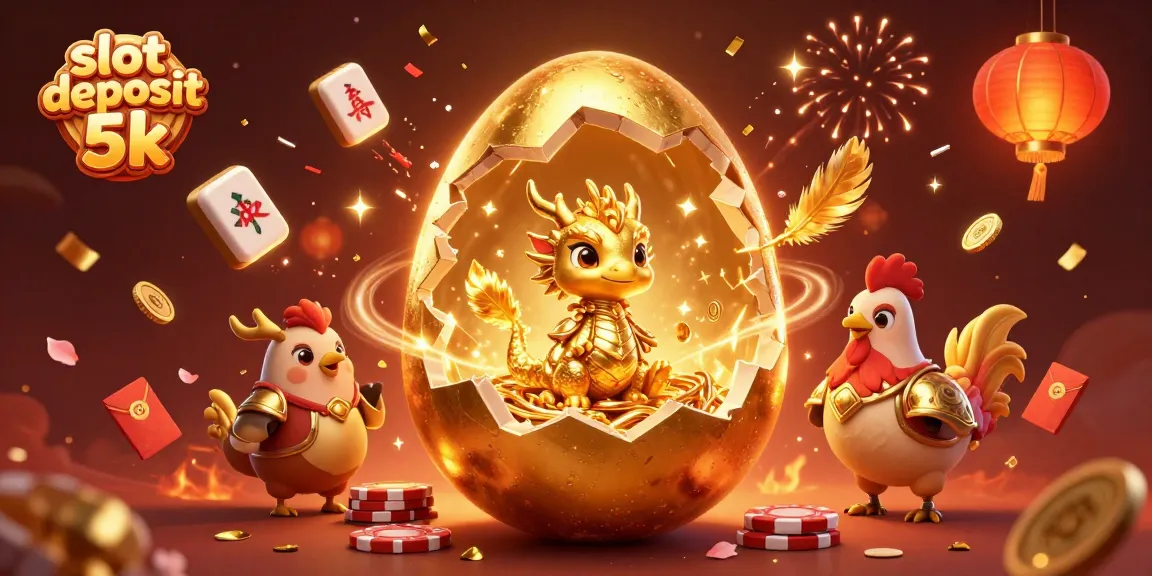 Engage with exciting games at slot deposit 5k, featuring gold dragon and poker chips in a festive atmosphere.