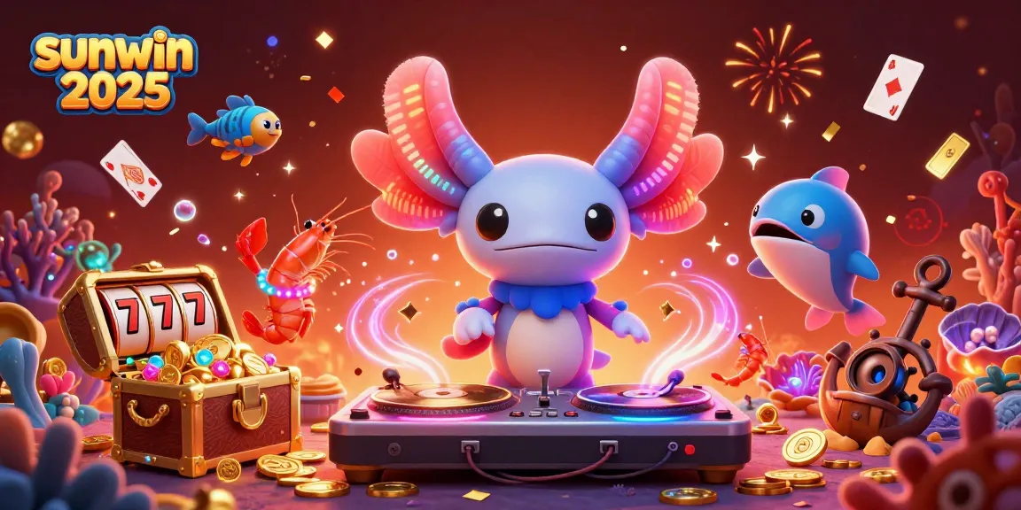 Experience the vibrant world of sunwin 2026 with a lively underwater gaming scene featuring a neon DJ and slot elements.