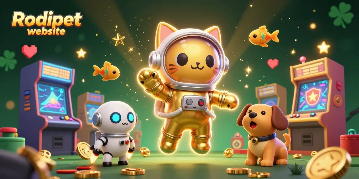 Engage with the Rodipet website in this vibrant, detailed casino-themed digital scene.