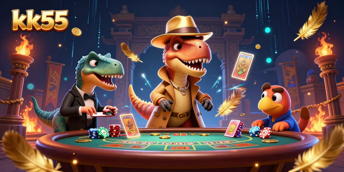 Experience thrilling bets at kk55 with a cunning velociraptor counter, a watchful pit boss, and dynamic casino elements.