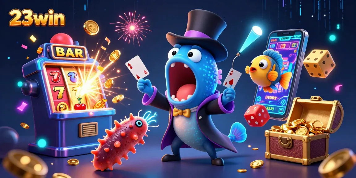 Engage in thrilling casino experiences with the vibrant 23win Jackpot illustration showcasing magical characters.