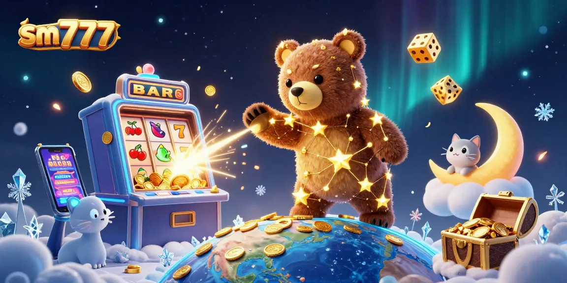 Experience exciting gameplay with sm777 at an online casino featuring a dynamic illustration of symbols and characters.