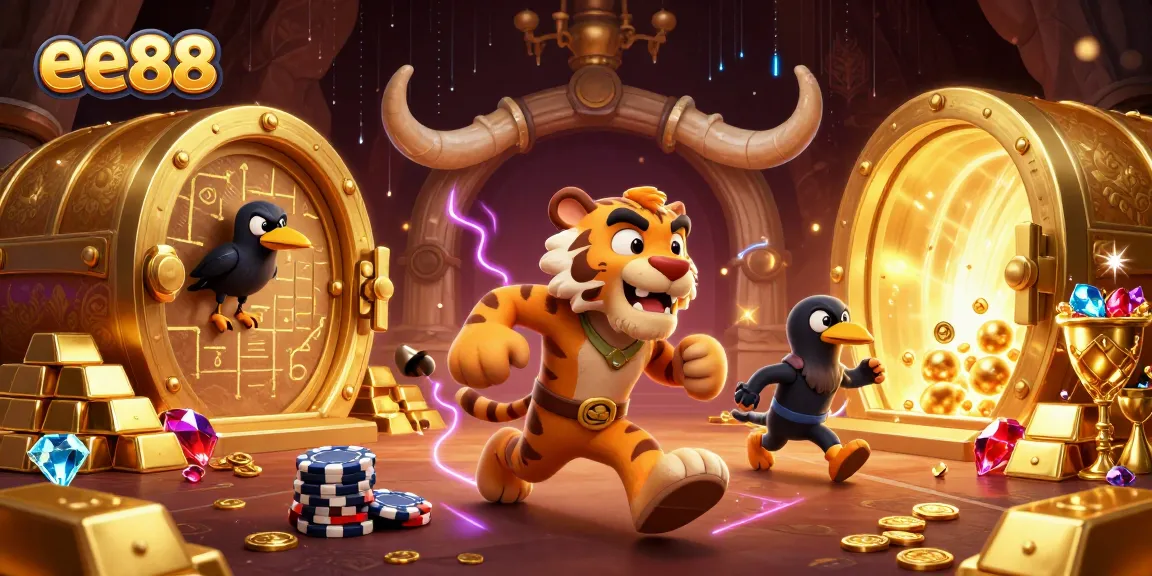 Engage in exciting gaming adventures at ee88's vibrant casino featuring treasure and energetic characters.
