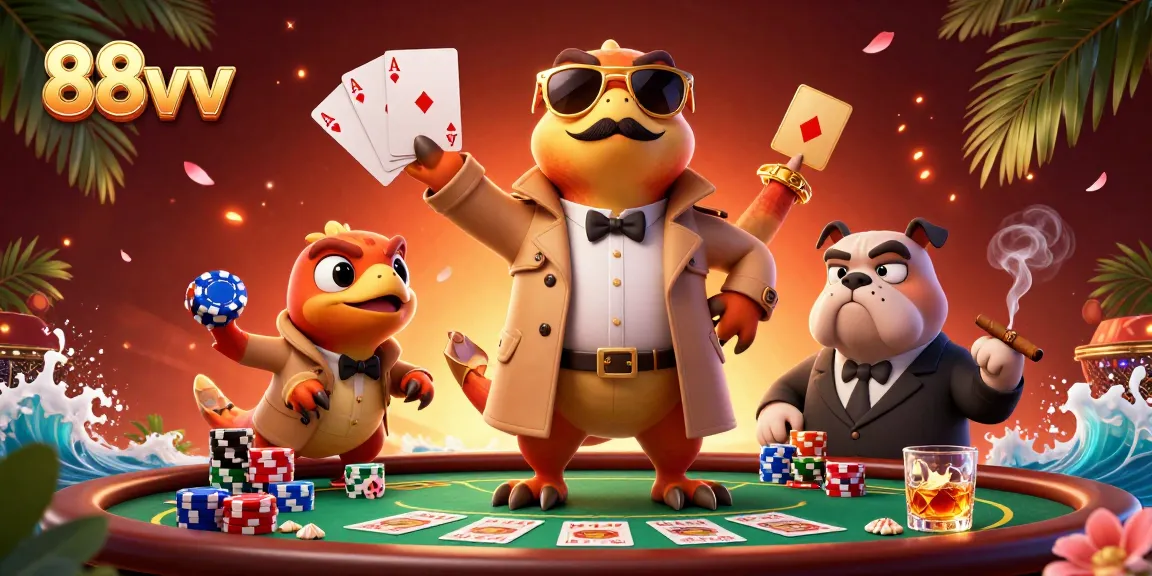 Engage with 88vv's unique VIP scene featuring cartoon raptors attempting casino entry.