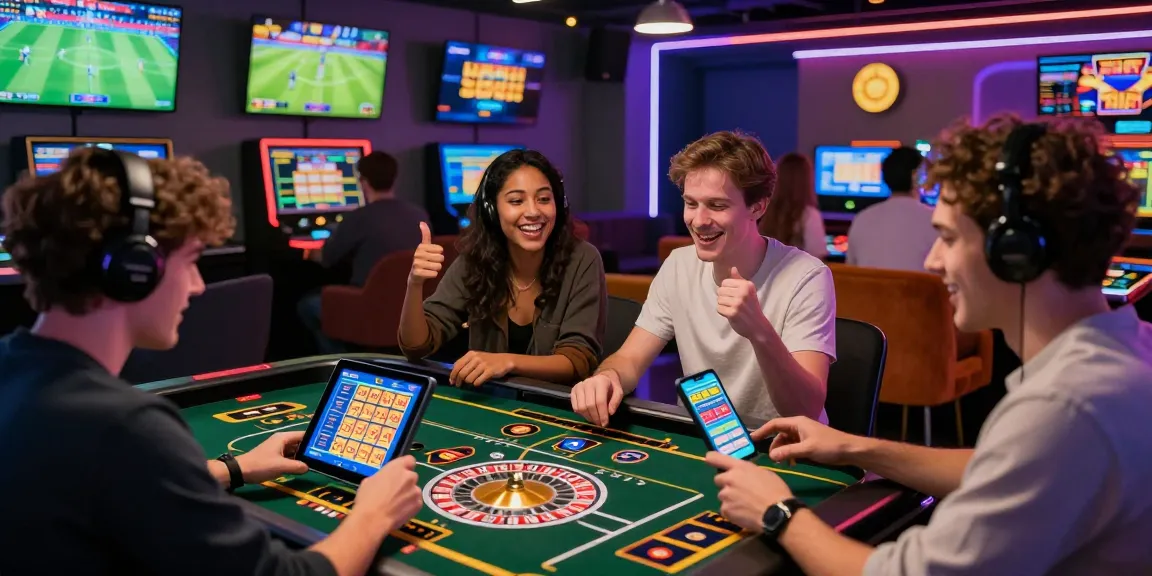 Players engaging with various games and betting options at https://shbet.cruises/, showcasing excitement in a modern gaming lounge atmosphere.
