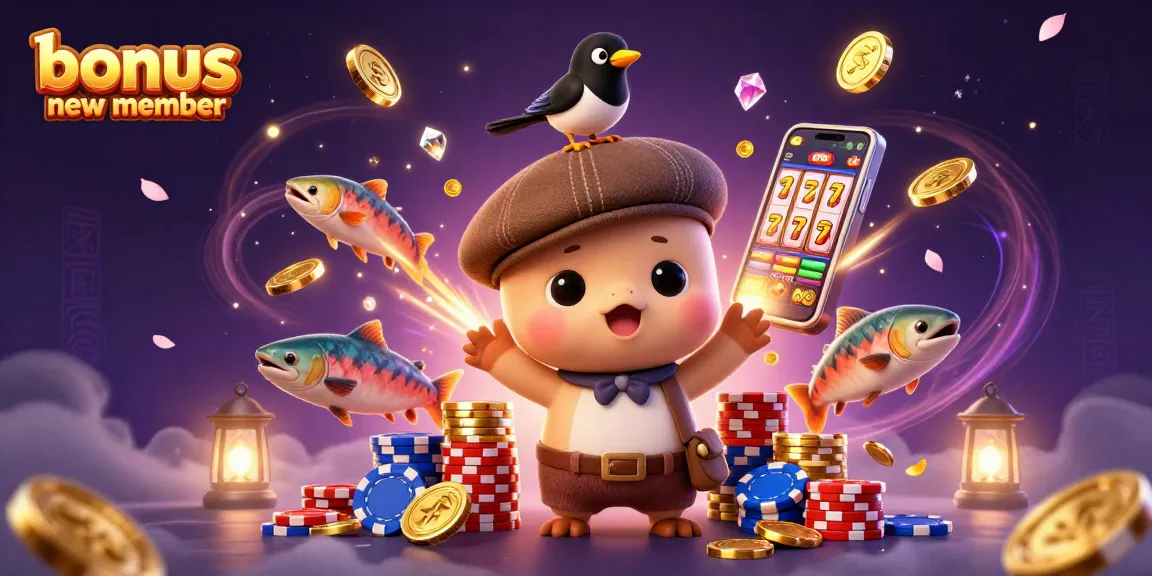 Engage with the exciting bonus new member offers featuring vibrant casino elements in this lively scene.